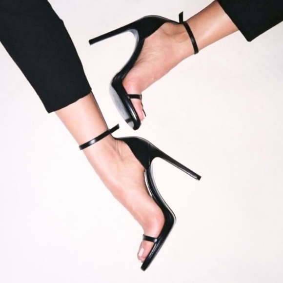 Auth SAINT LAURENT Skinny Strap High Heels Black Leather Sandals w/ Box, 36 - Picture 2 of 16